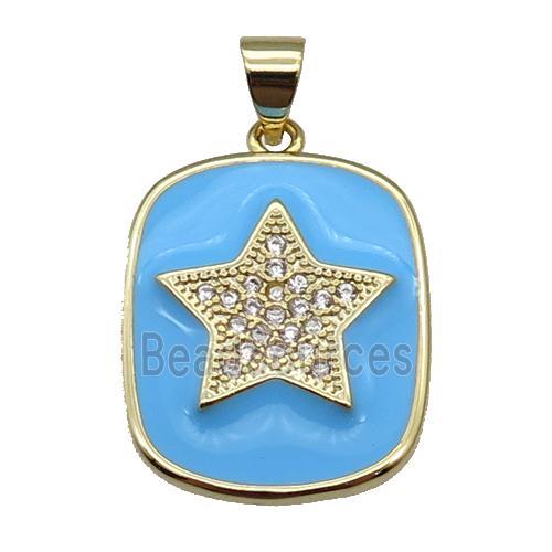 copper Rectangle paved zircon with blue enamel, star, gold plated