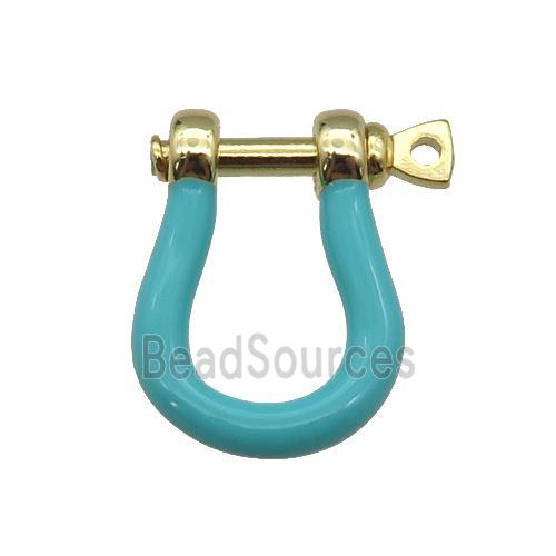 copper U-clasp with blue enamel, gold plated