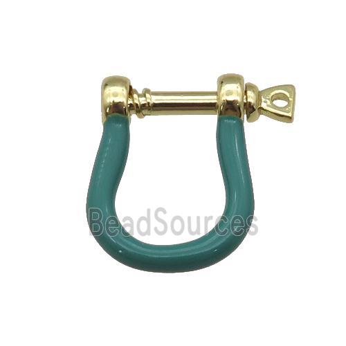 copper U-clasp with green enamel, gold plated