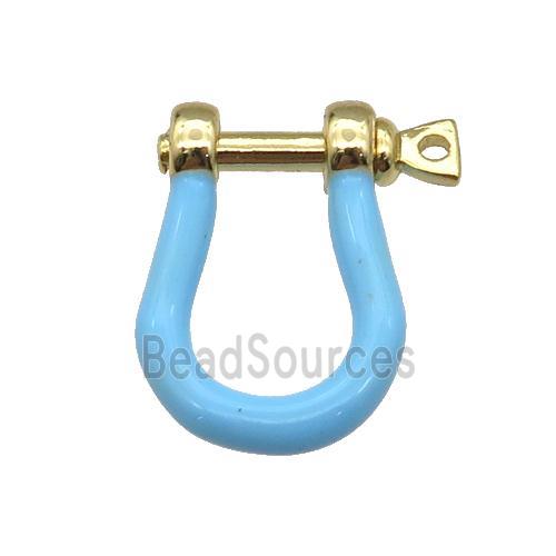 copper U-clasp with lt.blue enamel, gold plated