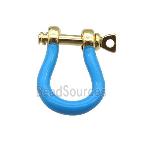 copper U-clasp with blue enamel, gold plated