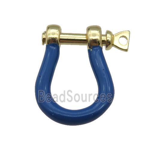 copper U-clasp with darkblue enamel, gold plated