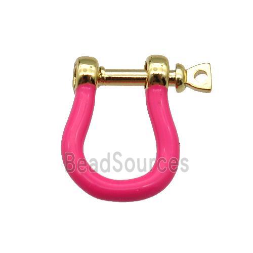 copper U-clasp with hotpink enamel, gold plated