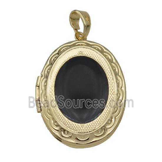 copper Oval Locket pendant with black enamel, gold plated