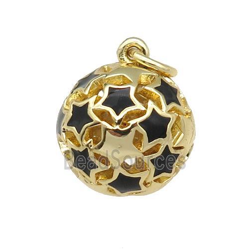 copper Ball pendant with black enamel star, hollow, gold plated