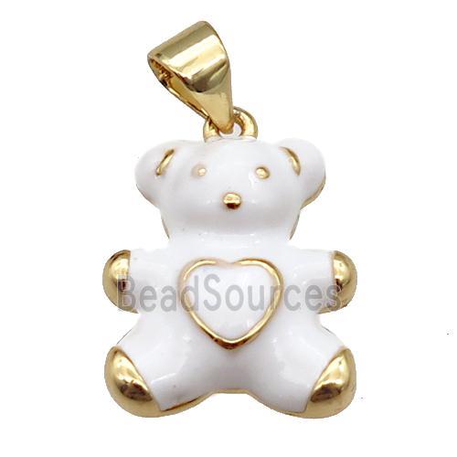 copper Bear pendant with white enamel, gold plated