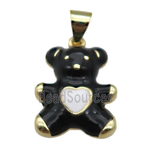 copper Bear pendant with black enamel, gold plated