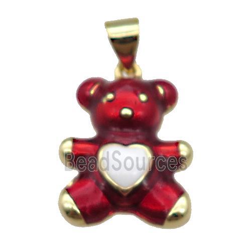 copper Bear pendant with red enamel, gold plated