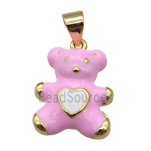 copper Bear pendant with pink enamel, gold plated