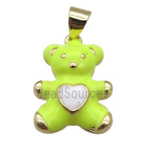 copper Bear pendant with olive enamel, gold plated