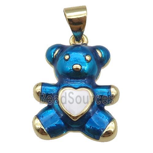 copper Bear pendant with blue enamel, gold plated