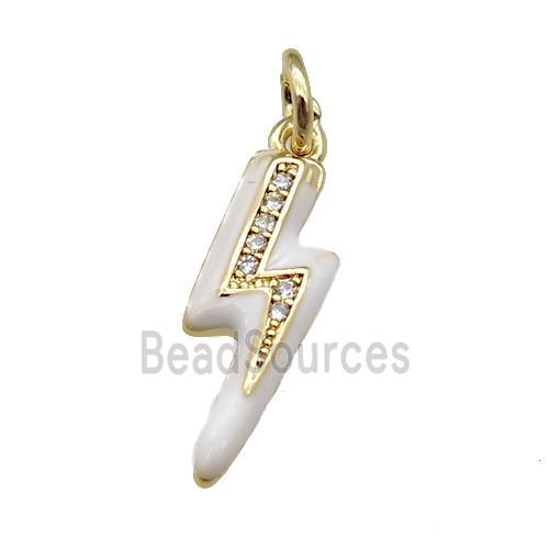 copper Lightning pendant paved zircon with white enamel, gold plated