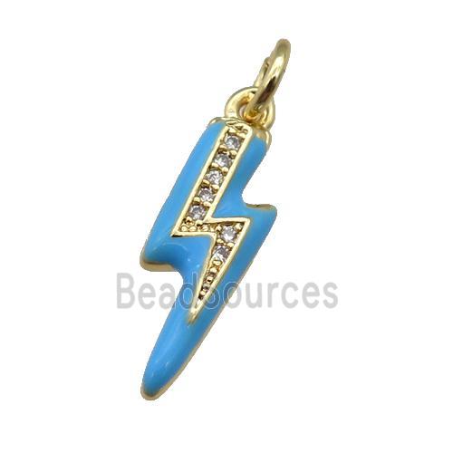 copper Lightning pendant paved zircon with blue enamel, gold plated