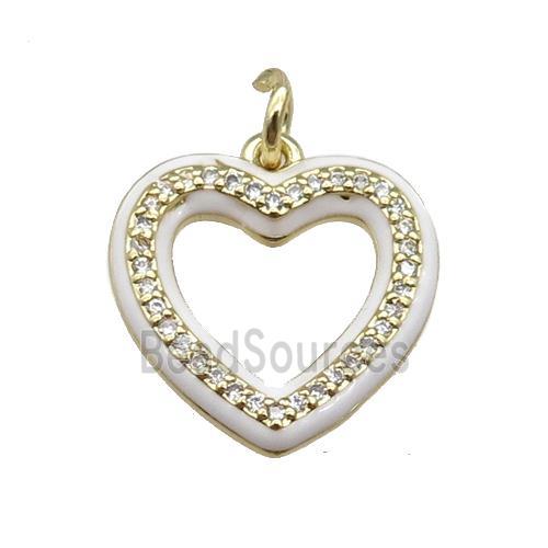 copper Heart pendant paved zircon with white enamel, gold plated