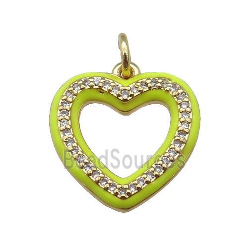 copper Heart pendant paved zircon with yellow enamel, gold plated