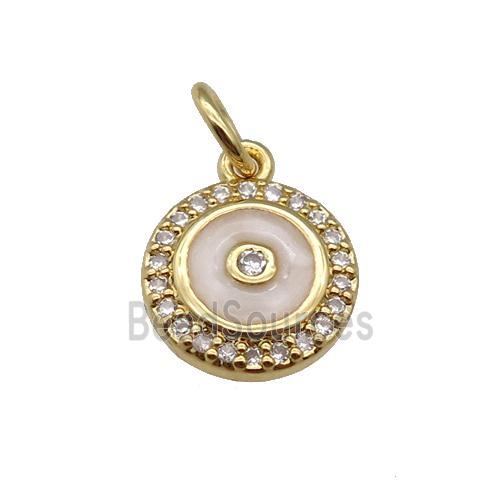 copper Circle pendant paved zircon with white enamel, gold plated