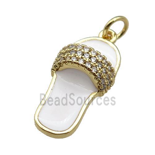 copper Shoe pendant paved zircon with white enamel, gold plated