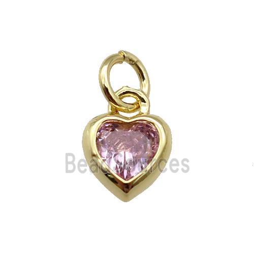 copper Heart pendant paved pink zircon, gold plated