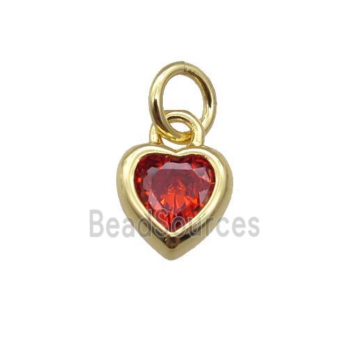 copper Heart pendant paved red zircon, gold plated