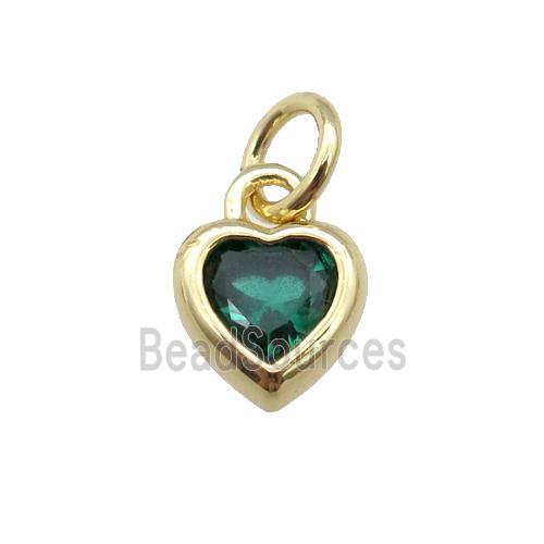 copper Heart pendant paved green zircon, gold plated