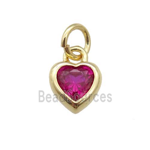 copper Heart pendant paved fuchsia zircon, gold plated