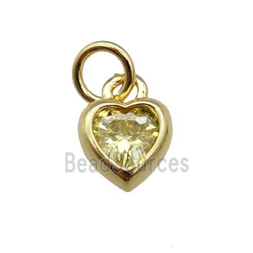 copper Heart pendant paved yellow zircon, gold plated