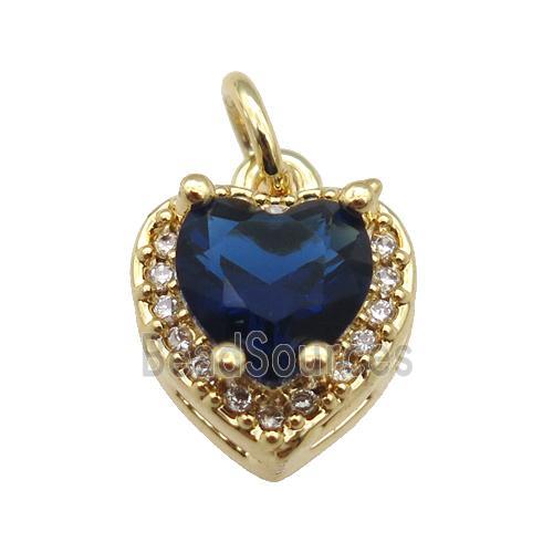 copper Heart pendant paved darkblue zircon, gold plated