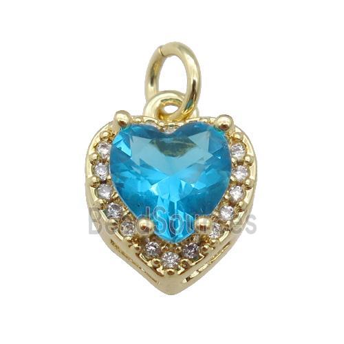 copper Heart pendant paved blue zircon, gold plated