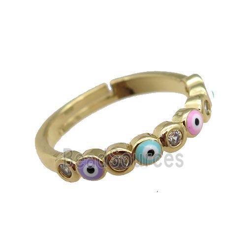 copper Rings with enamel Evil Eye, gold plated