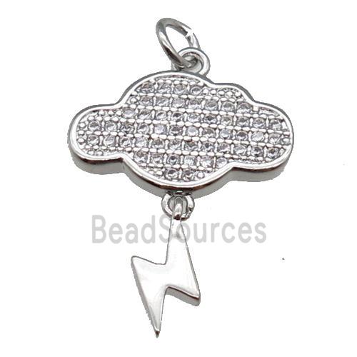 copper Cloud Lightning pendant paved zircon, platinum plated