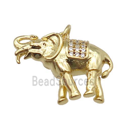 copper Elephant pendant paved zircon, gold plated