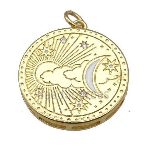 copper circle pendant, sun moon, gold plated