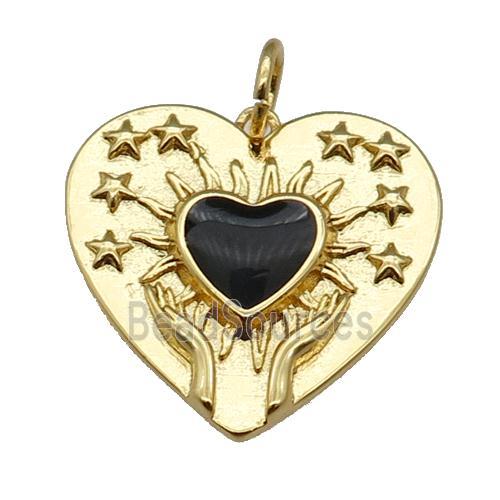 copper Heart pendant, black enamel, gold plated