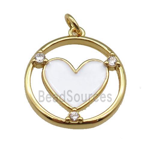 copper Heart pendant with white enamel, gold plated