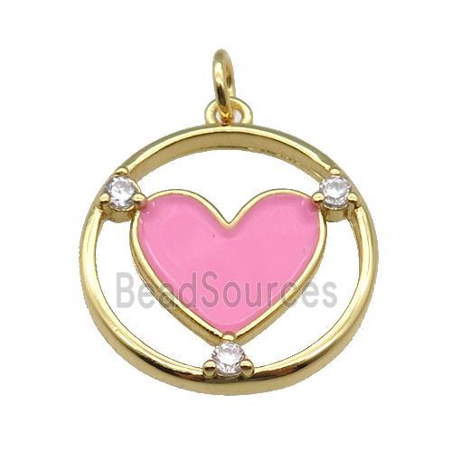 copper Heart pendant with pink enamel, gold plated