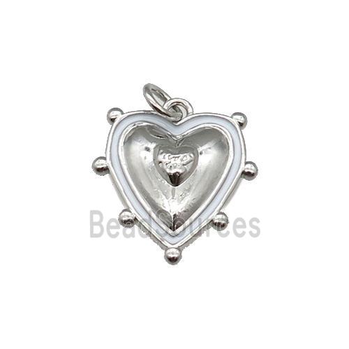 copper Heart pendant with white enamel, platinum plated