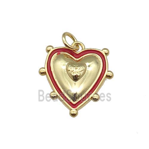 copper Heart pendant with red enamel, gold plated