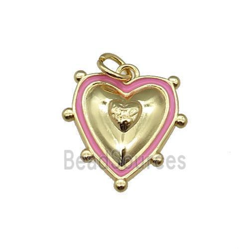 copper Heart pendant with pink enamel, gold plated