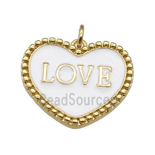 copper Heart pendant with white enamel, LOVE, gold plated