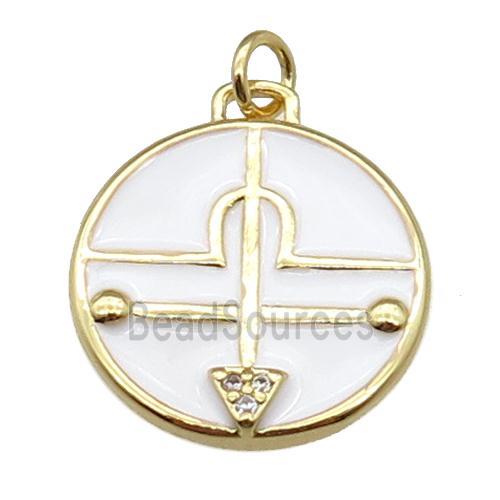 copper circle pendant with white enamel, gold plated