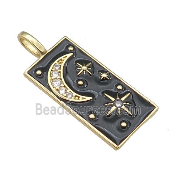 copper Tarot Card pendant with black enamel, moon, gold plated