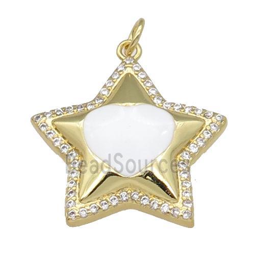 copper Star pendant paved zircon, white enamel, gold plated