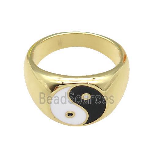 copper Ring with enamel Taichi, gold plated