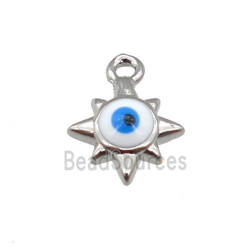 copper Evil Eye pendant with white enamel, platinum plated