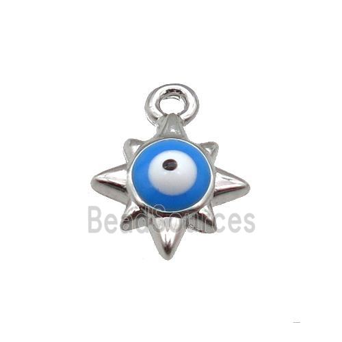 copper Evil Eye pendant with blue enamel, platinum plated