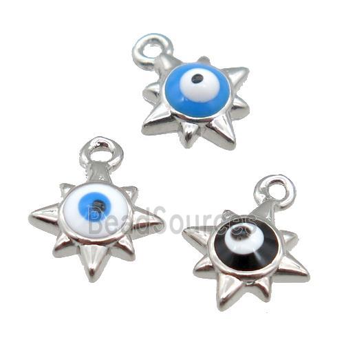 copper Evil Eye pendant with enamel, platinum plated, mixed