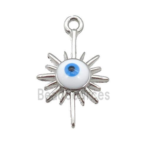 copper Evil Eye pendant with white enamel, platinum plated