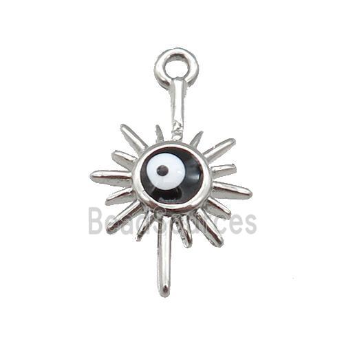 copper Evil Eye pendant with black enamel, platinum plated