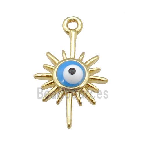 copper Evil Eye pendant with blue enamel, gold plated