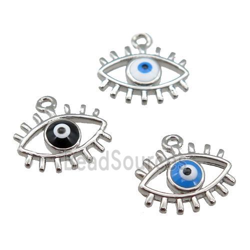 copper Evil Eye pendant with enamel, platinum plated, mixed